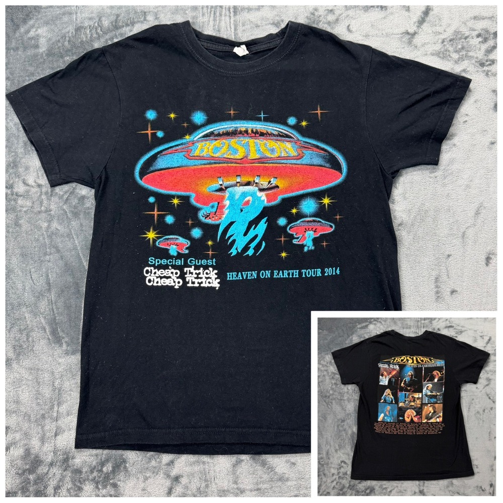 Boston and‎ CheapTrick Band Tour Shirt Mens Medium Black Heaven On Earth 2014